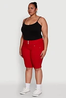 Womens Plus Trendy Snatched High Waist Bermuda Shorts with Faux Buttons,
