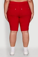 Womens Plus Trendy Snatched High Waist Bermuda Shorts with Faux Buttons,