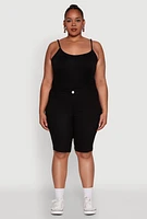 Womens Plus Size Stylish Snatched High Waist Bermuda Shorts with Faux Buttons, Black, Size 3X