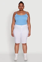 Womens Plus Size Stylish Snatched High Waist Bermuda Shorts with Faux Buttons, White, Size 3X