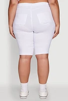 Womens Plus Size Stylish Snatched High Waist Bermuda Shorts with Faux Buttons, White, Size 3X