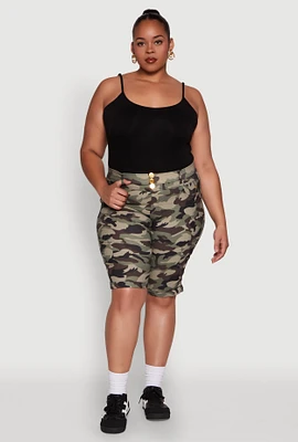 Womens Plus Size Trendy High Waisted Bermuda Shorts, Green, Size 2X