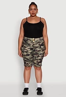 Womens Plus Size Trendy High Waisted Bermuda Shorts, Green, Size 2X
