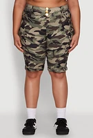 Womens Plus Size Trendy High Waisted Bermuda Shorts, Green, Size 2X