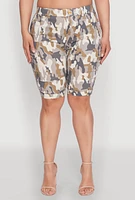 Womens Plus Size Patterned Hyper Stretch Bermuda Shorts, Multi, Size 3X