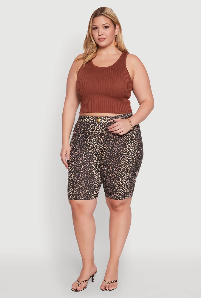 Womens Plus Patterned Hyper Stretch Bermuda Shorts,