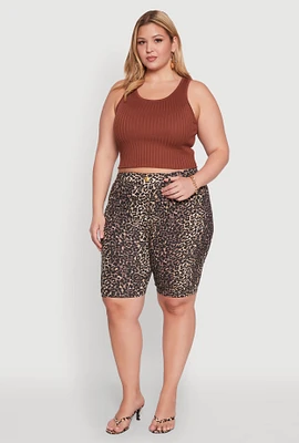 Womens Plus Patterned Hyper Stretch Bermuda Shorts,
