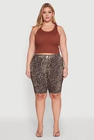 Womens Plus Patterned Hyper Stretch Bermuda Shorts,