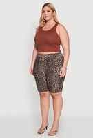 Womens Plus Patterned Hyper Stretch Bermuda Shorts,
