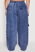 Womens Plus Size Spoon Jeans Graffiti Print Denim Cargo Joggers, Blue, Size 2X