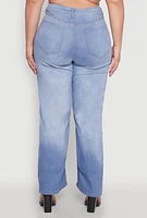 Womens Plus Size Slashed Straight Leg Ombre Jeans, Blue, Size 20