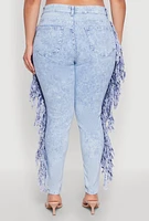 Womens Plus Mineral Wash Fringe Jeans, Blue,