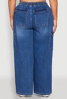 Womens Plus WAX Denim Drawstring Cargo Joggers, Blue,