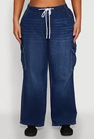 Womens Plus WAX Denim Drawstring Cargo Joggers, Blue,
