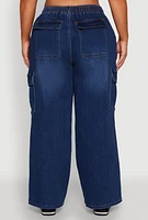Womens Plus WAX Denim Drawstring Cargo Joggers, Blue,