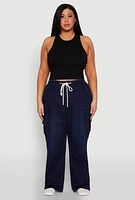 Womens Plus Size WAX Denim Drawstring Cargo Joggers, Blue, Size 2X