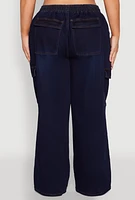 Womens Plus Size WAX Denim Drawstring Cargo Jeans, Blue, Size 1X
