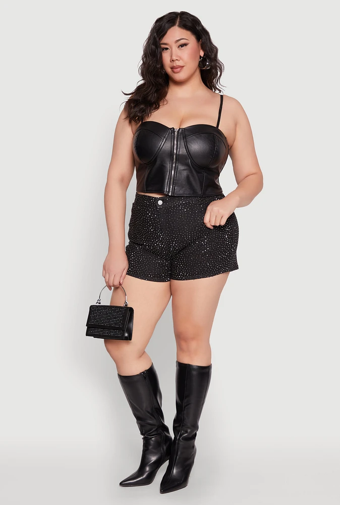 Womens Plus Daisy Denim Rhinestone Studded Shorts, 2X