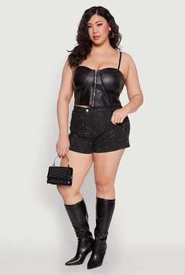 Womens Plus Daisy Denim Rhinestone Studded Shorts, 2X