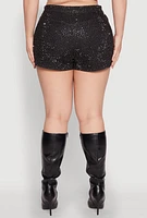 Womens Plus Daisy Denim Rhinestone Studded Shorts, 2X