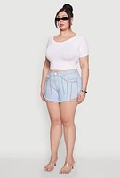 Womens Plus Size Daisy Grommet Chain Fringe Denim Shorts, Blue, Size 1X