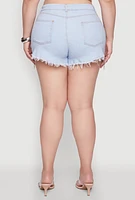 Womens Plus Size Daisy Grommet Chain Fringe Denim Shorts, Blue, Size 1X