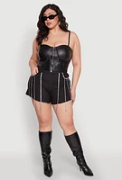 Womens Plus Size Daisy Rhinestone Trim Fringe Denim Shorts, Black, Size 3X