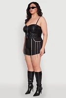 Womens Plus Size Daisy Rhinestone Trim Fringe Denim Shorts, Black, Size 3X