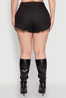 Womens Plus Daisy Rhinestone Trim Fringe Denim Shorts, Black,