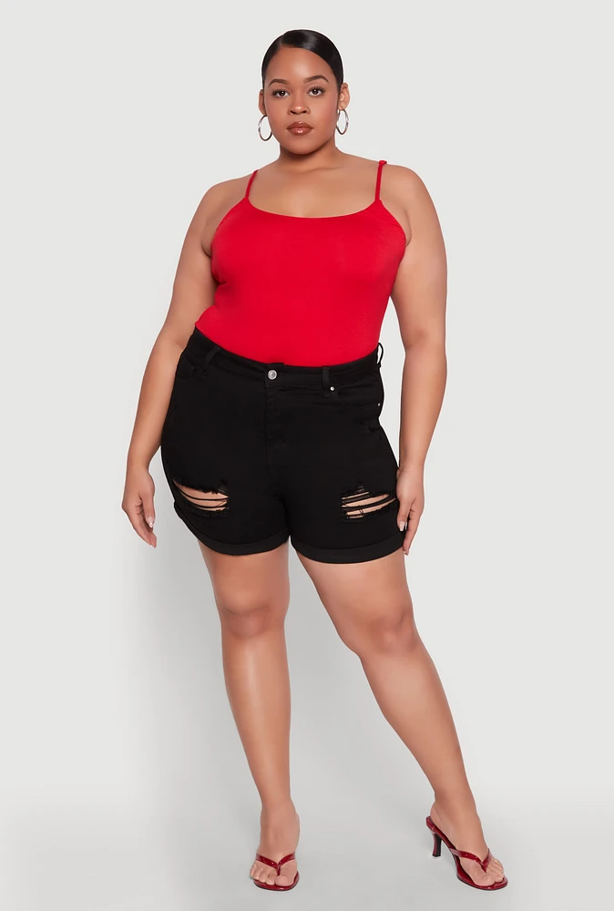 Womens Plus Size WAX Distressed Shorts, Black, Size 3X