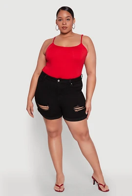Womens Plus Size WAX Distressed Shorts, Black, Size 3X