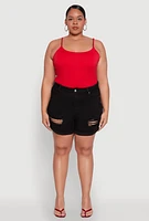 Womens Plus Size WAX Distressed Shorts, Black, Size 3X