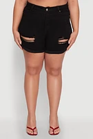 Womens Plus Size WAX Distressed Shorts, Black, Size 3X