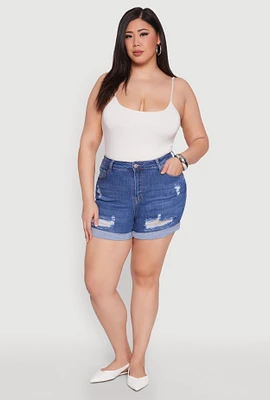 Womens Plus Size WAX Distressed Shorts, Blue, Size 1X