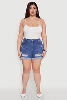Womens Plus Size WAX Distressed Shorts, Blue, Size 2X