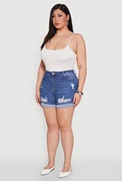 Womens Plus Size WAX Distressed Shorts, Blue, Size 2X