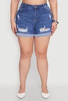 Womens Plus Size WAX Distressed Shorts, Blue, Size 2X