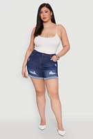 Womens Plus WAX Distressed Shorts, Blue,