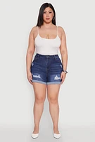 Womens Plus WAX Distressed Shorts, Blue,