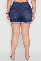 Womens Plus WAX Distressed Shorts, Blue,