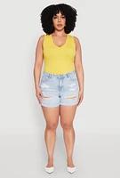 Womens Plus Size WAX Distressed Denim Cuffed Shorts, Blue, Size 2X