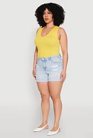 Womens Plus Size WAX Distressed Denim Cuffed Shorts, Blue, Size 2X