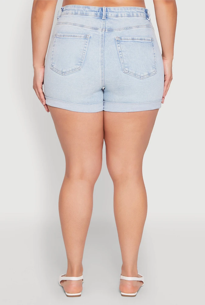 Womens Plus Size WAX Distressed Denim Cuffed Shorts, Blue, Size 3X
