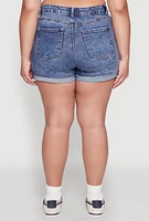Womens Plus WAX Distressed Denim Cuffed Shorts, Blue,