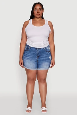 Womens Plus Size WAX High Waisted Distressed Denim Shorts, Blue, Size 2X