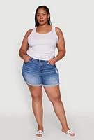 Womens Plus Size WAX High Waisted Distressed Denim Shorts, Blue, Size 2X
