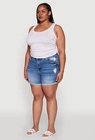 Womens Plus Size WAX High Waisted Distressed Denim Shorts, Blue, Size 2X