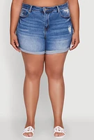 Womens Plus Size WAX High Waisted Distressed Denim Shorts, Blue, Size 2X