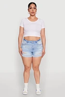 Womens Plus WAX High Waisted Distressed Shorts, Blue,