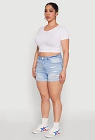 Womens Plus Size WAX High Waisted Distressed Shorts, Blue, Size 3X